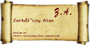 Zorkóczy Alex névjegykártya